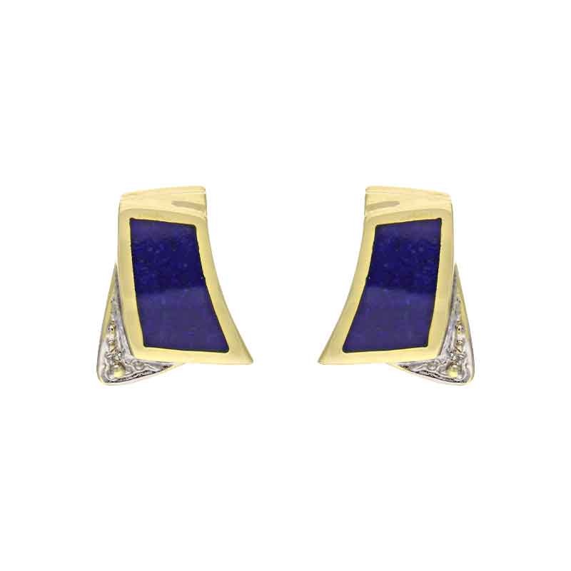 Lapislazuli-Ohrstecker Gelbgold teil-rhodiniert
