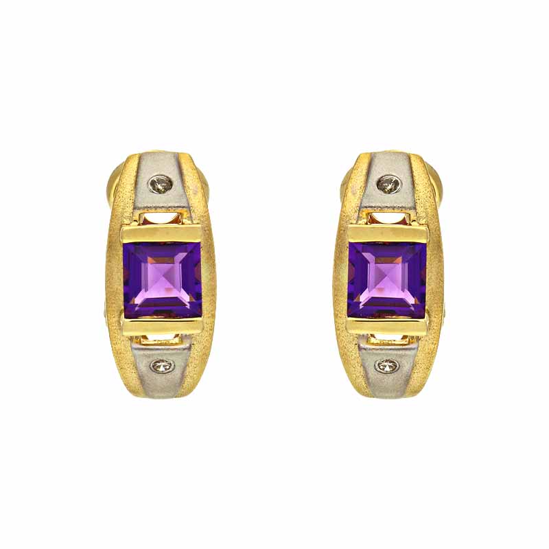 Amethyst-Clip-Ohrstecker Gelbgold teil-rhodiniert