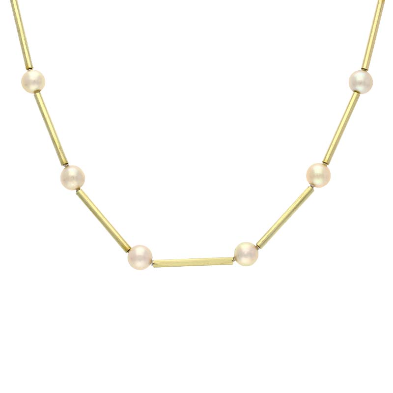 Perl-Röhrchen-Kette 'endlos' Gelbgold