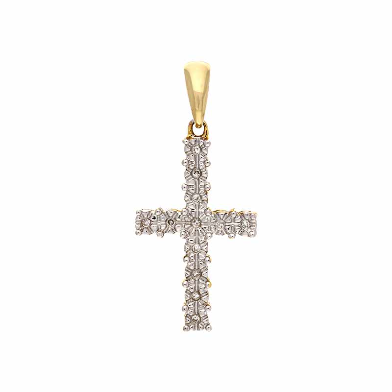 Diamant-Anhänger 'Kreuz' Gelbgold teil-rhodiniert