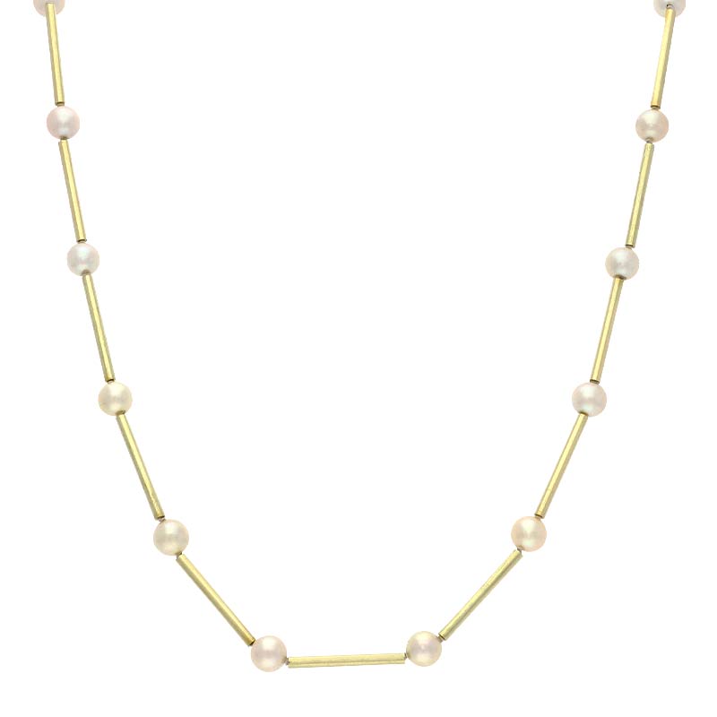 Perl-Röhrchen-Kette 'endlos' Gelbgold