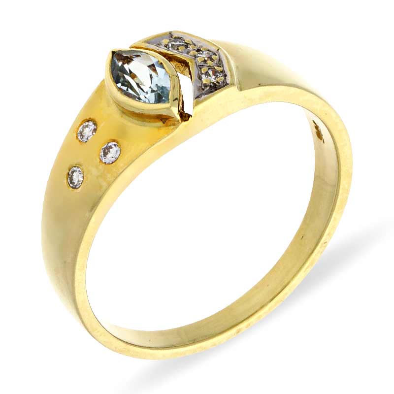 Aquamarin-Ring Gelbgold teil-rhodiniert