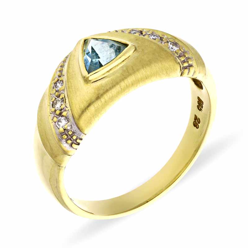 Aquamarin-Ring Gelbgold teil-rhodiniert