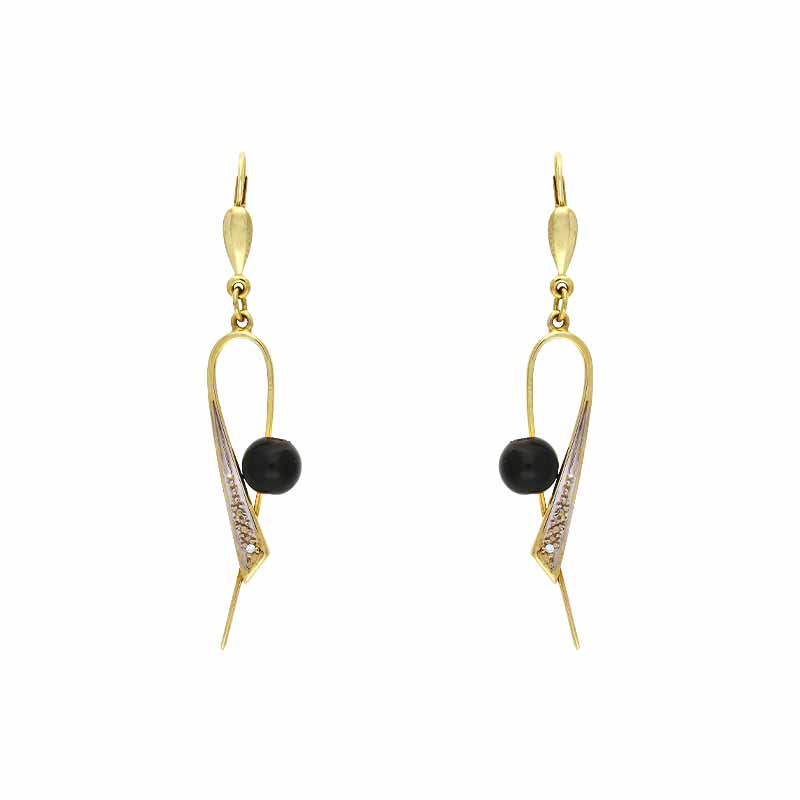 Onyx-Ohrhänger Gelbgold teil-rhodiniert