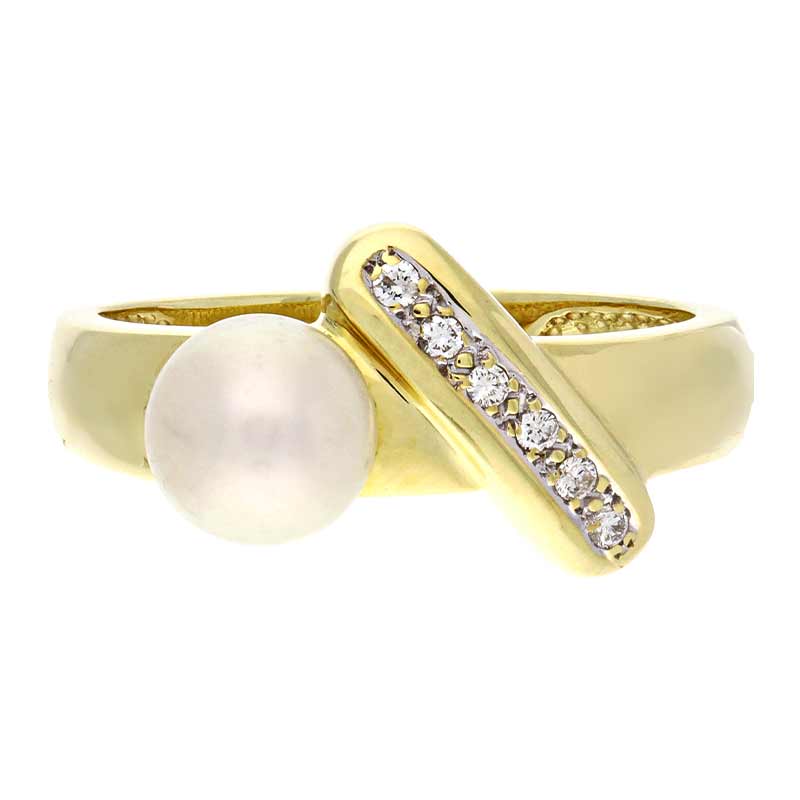 Perl-Ring Gelbgold teil-rhodiniert