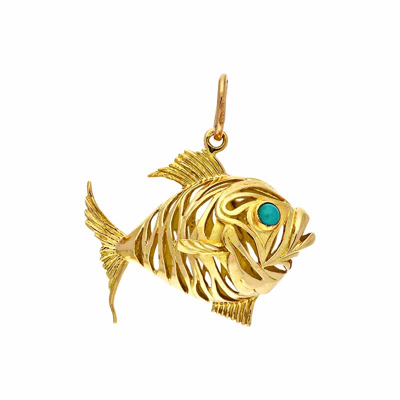 Türkis-Anhänger 'Fisch' Gelbgold