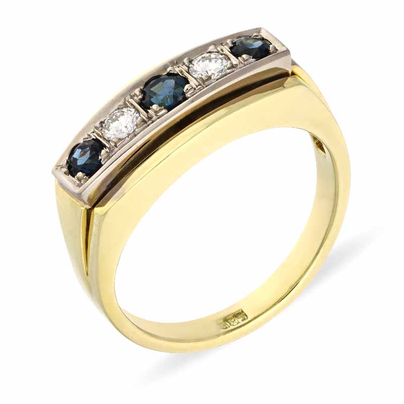 Saphir-Ring Gelbgold teil-rhodiniert