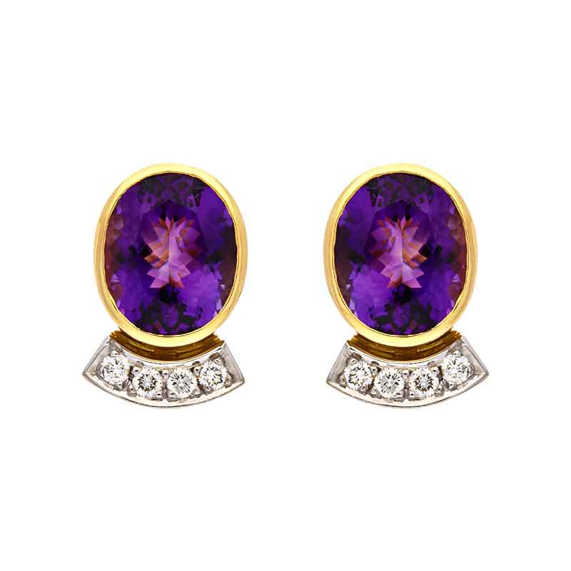 Amethyst-Ohrclips Gelbgold teil-rhodiniert