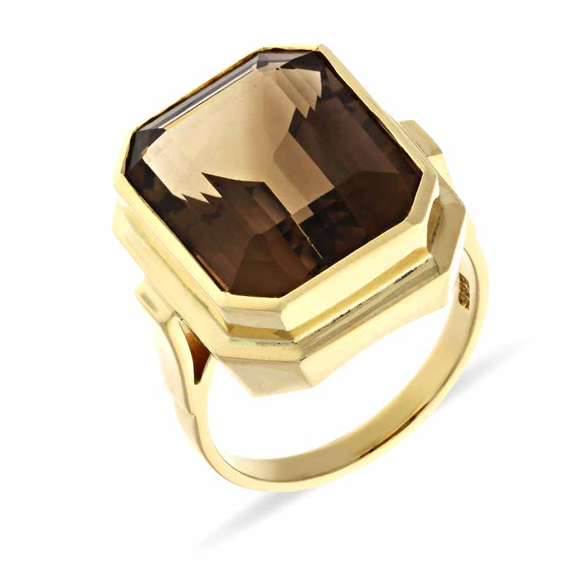Rauchquarz-Ring Gelbgold