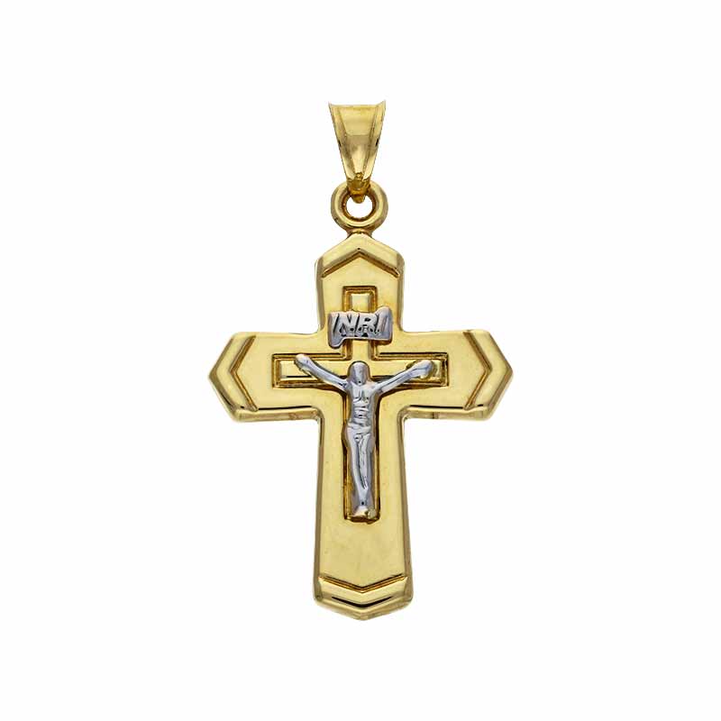 Anhänger 'Kreuz' Gelbgold teil-rhodiniert