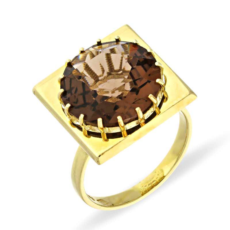 Rauchquarz-Ring Gelbgold