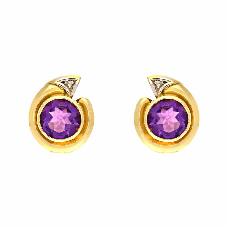 Amethyst-Ohrstecker Gelbgold teil-rhodiniert