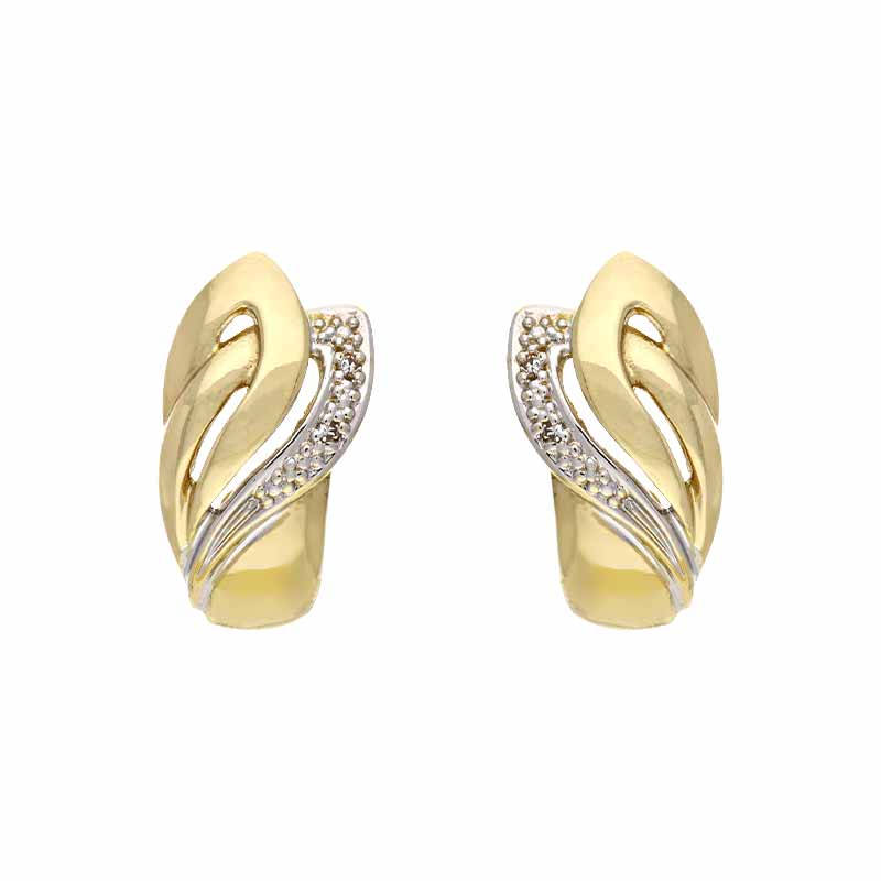 Diamant-Ohrstecker Gelbgold teil-rhodiniert