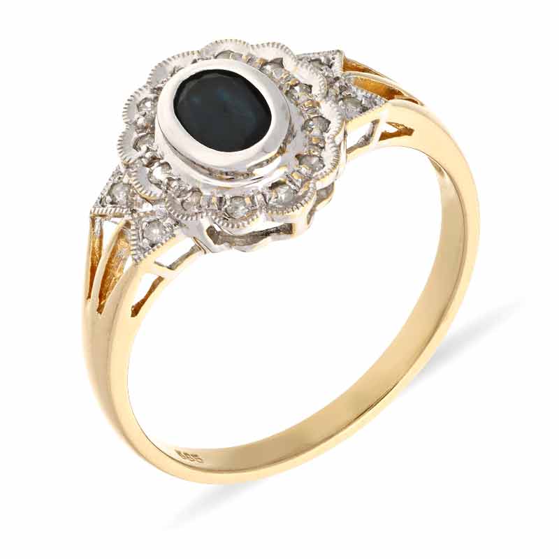 Saphir-Ring Gelbgold teil-rhodiniert