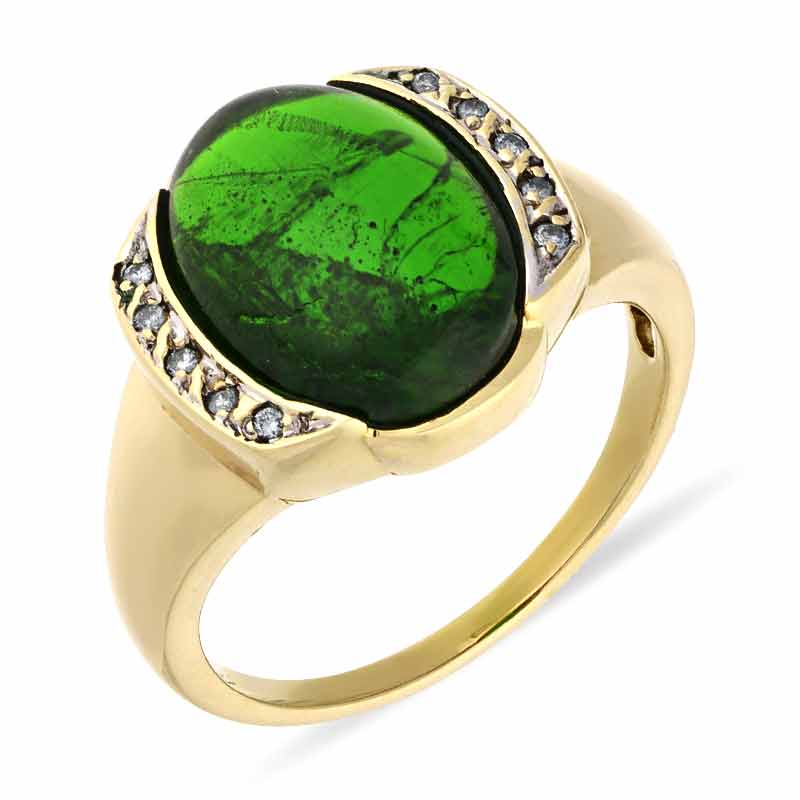 Chromdiopsid-Ring Gelbgold teil-rhodiniert