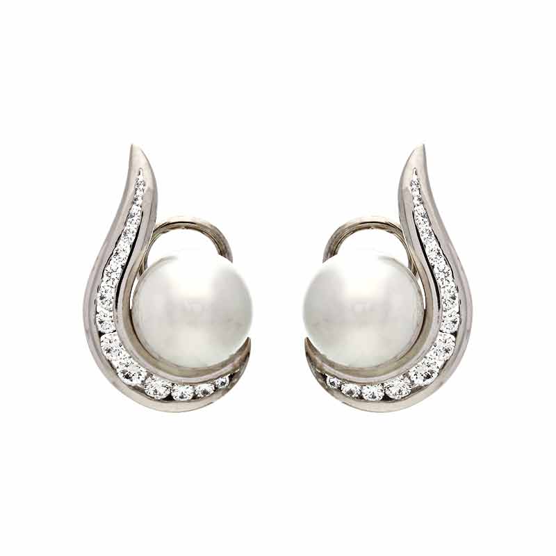 Perl-Clip-Ohrstecker Weißgold