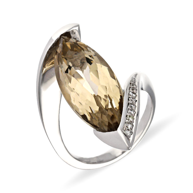 Damenring in Weißgold mit Rauchquarz und Brillanten