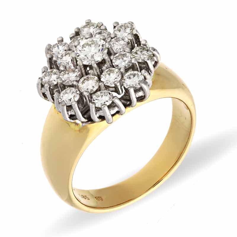 Brillant-Ring Gelbgold teil-rhodiniert