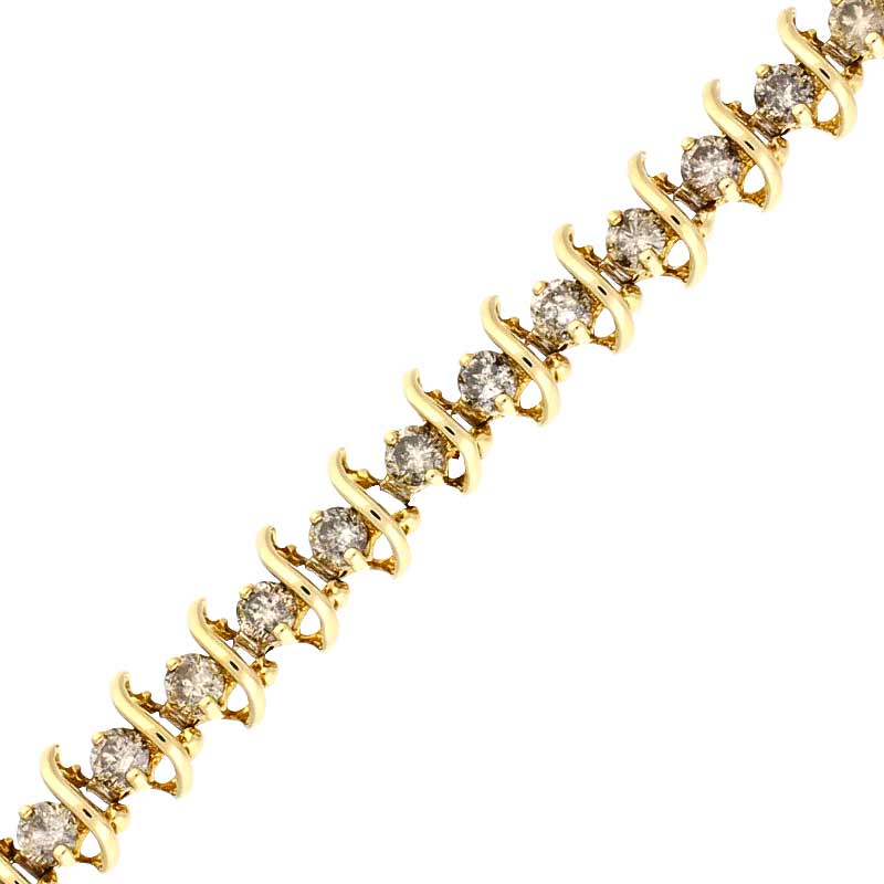 Brillant-Tennisarmband Gelbgold teil-rhodiniert