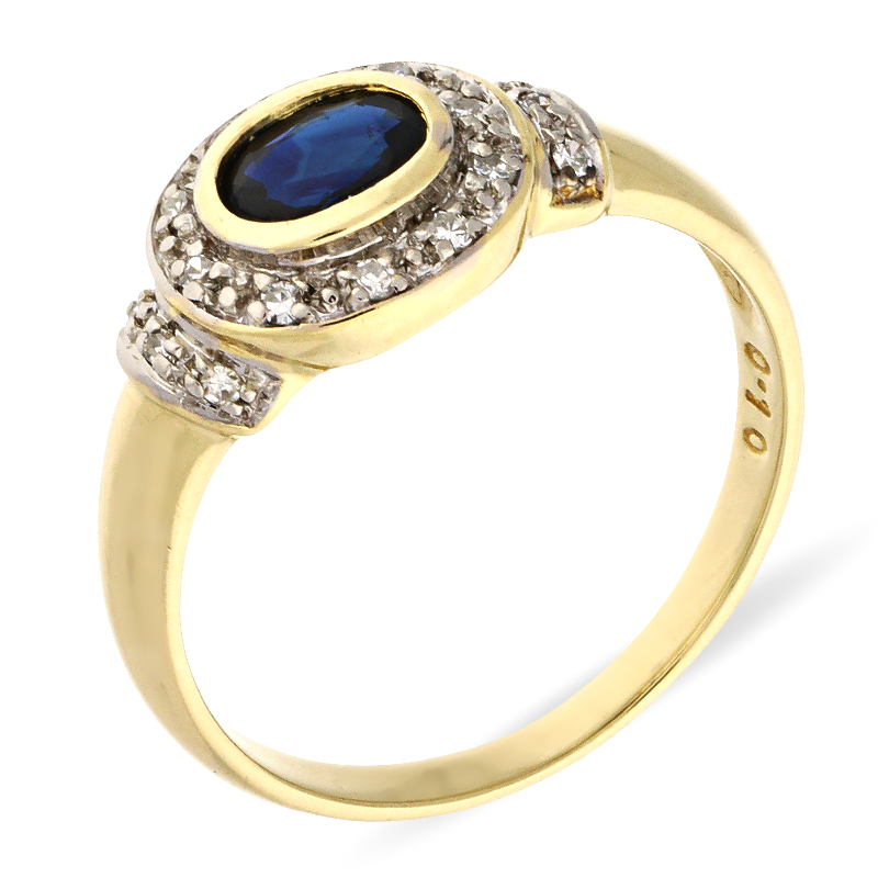 Saphir-Ring Gelbgold teil-rhodiniert