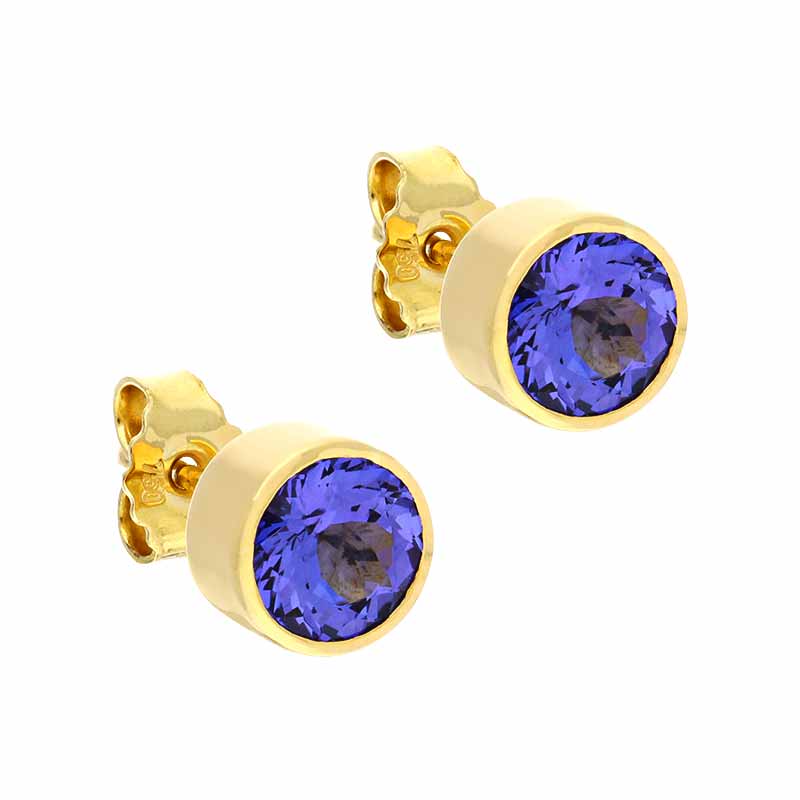 Tansanit-Ohrstecker Gelbgold
