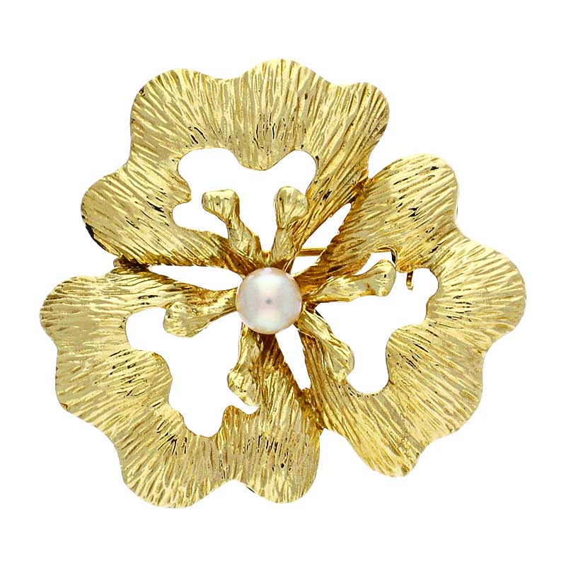 Perlen Brosche Gelbgold
