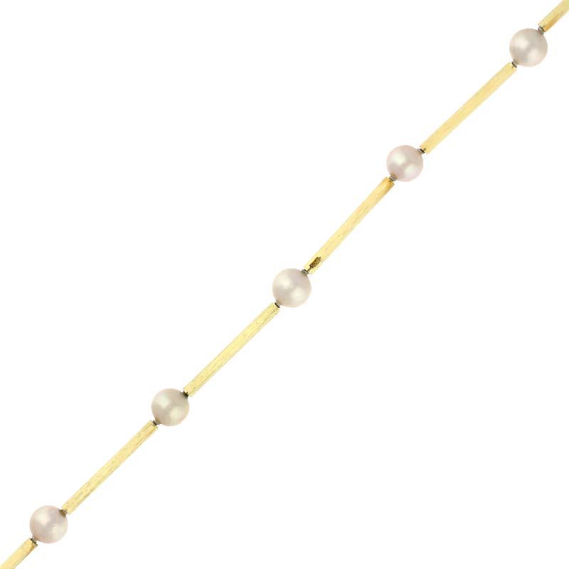 Perl-Röhrchen-Kette 'endlos' Gelbgold