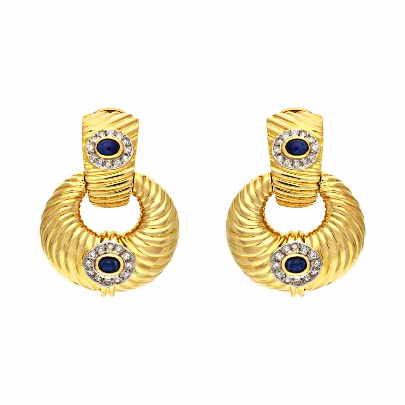 Saphir-Clip-Ohrstecker Gelbgold teil-rhodiniert