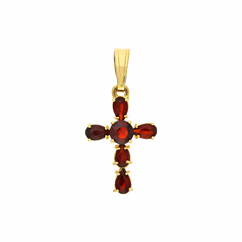 Granat-Anhänger 'Kreuz' Gelbgold