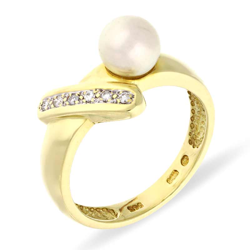 Perl-Ring Gelbgold teil-rhodiniert