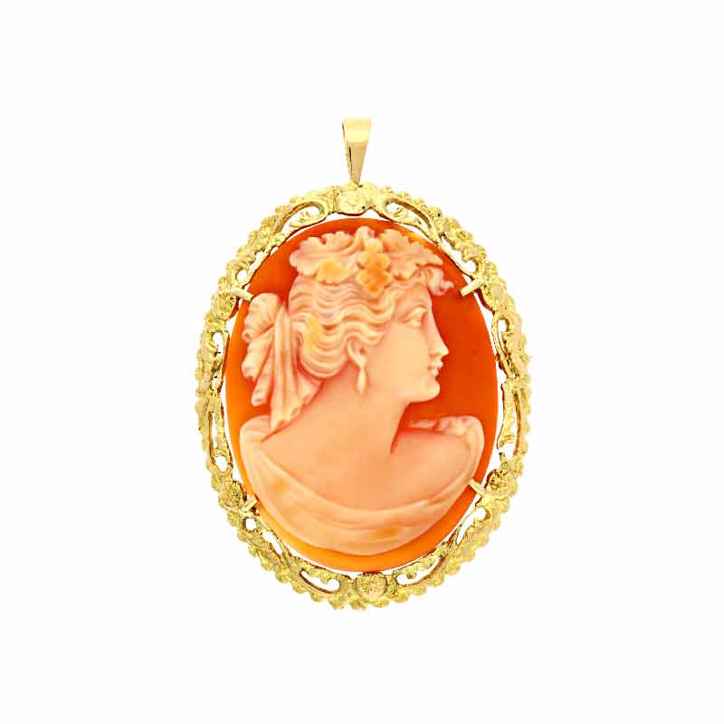 Muschelgemme-Anhänger/Brosche Gelbgold